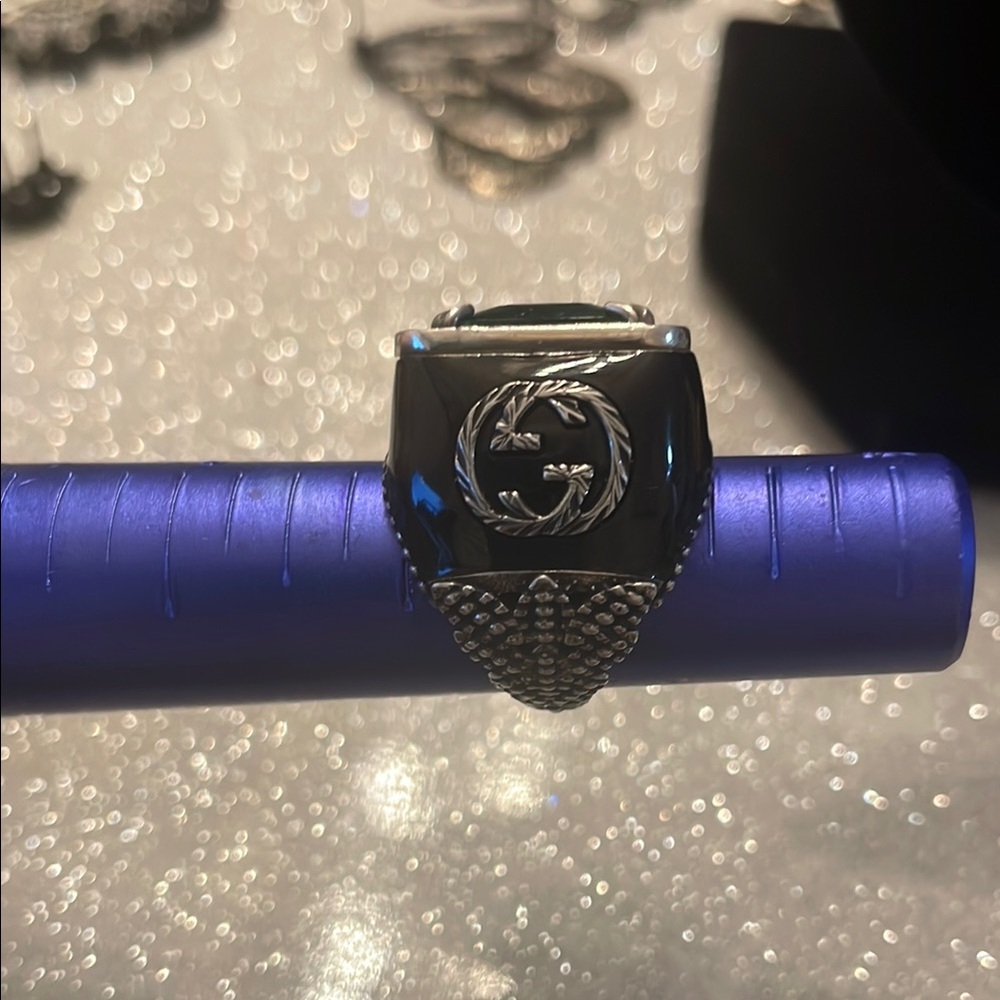 GUCCI emerald Green Silver Ring-161 - Picture 4 of 16